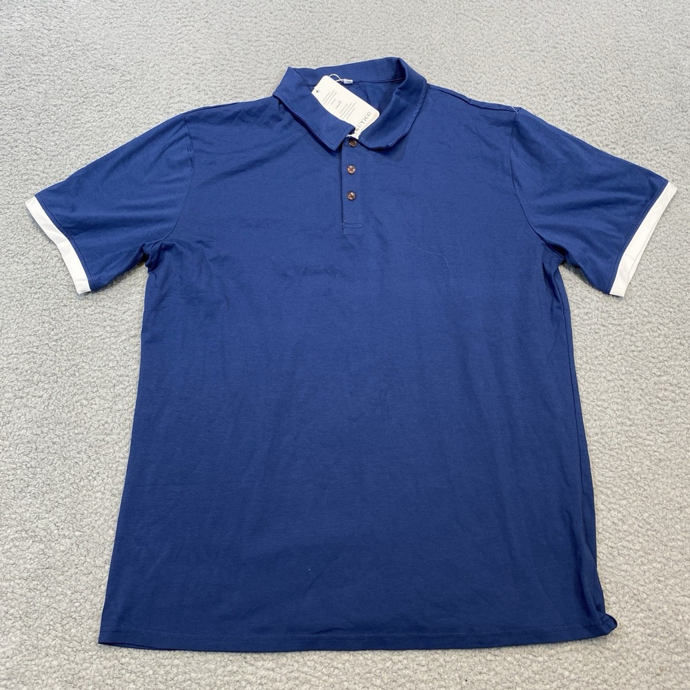 Kuyigo Polo Shirt Men's XL Blue Knit Cotton Blend‎ White Trim Golf Preppy
